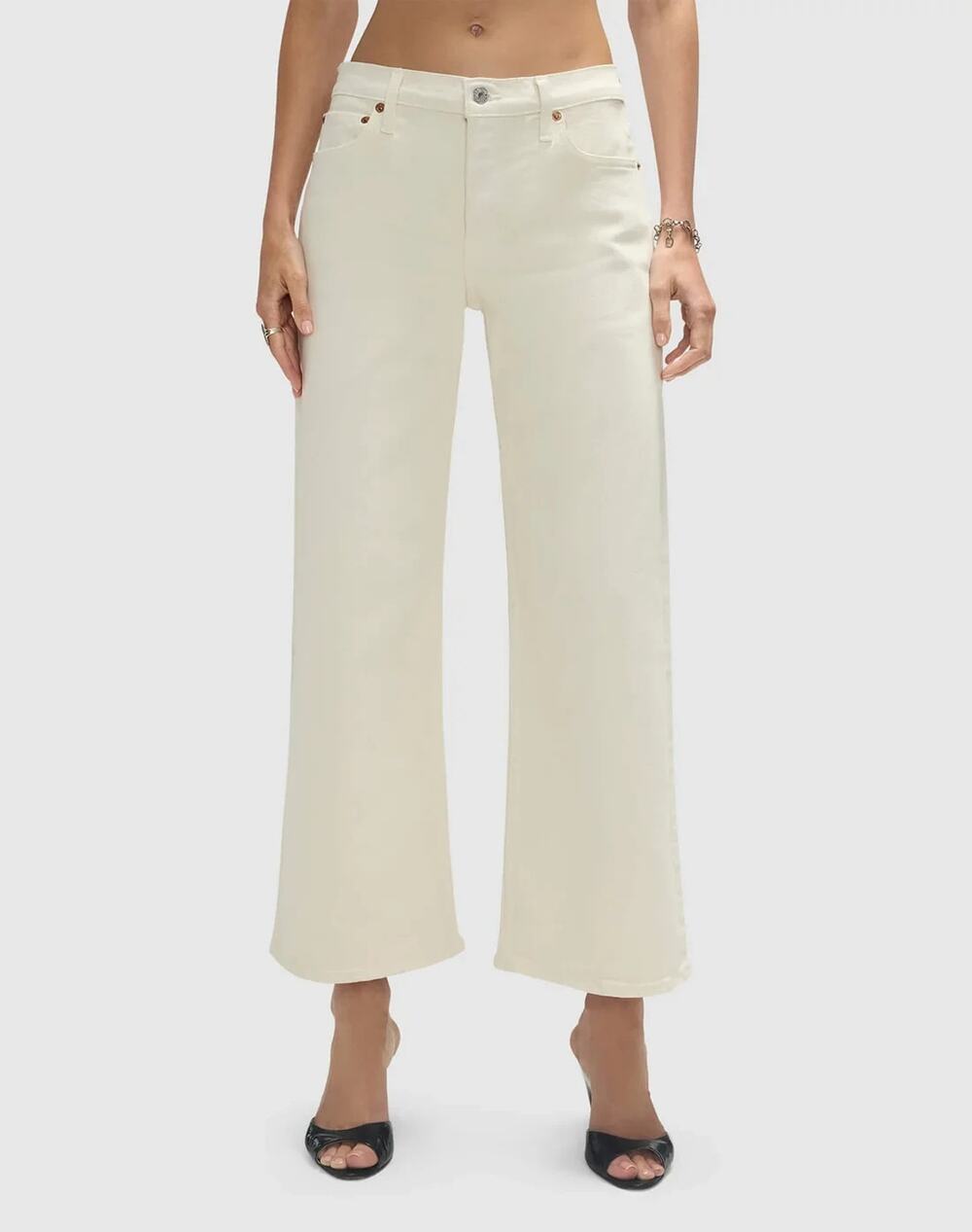 RE/DONE Mid Rise Wide Leg Crop Y2K MINIMALIST Jeans IVORY Size 25 A011232